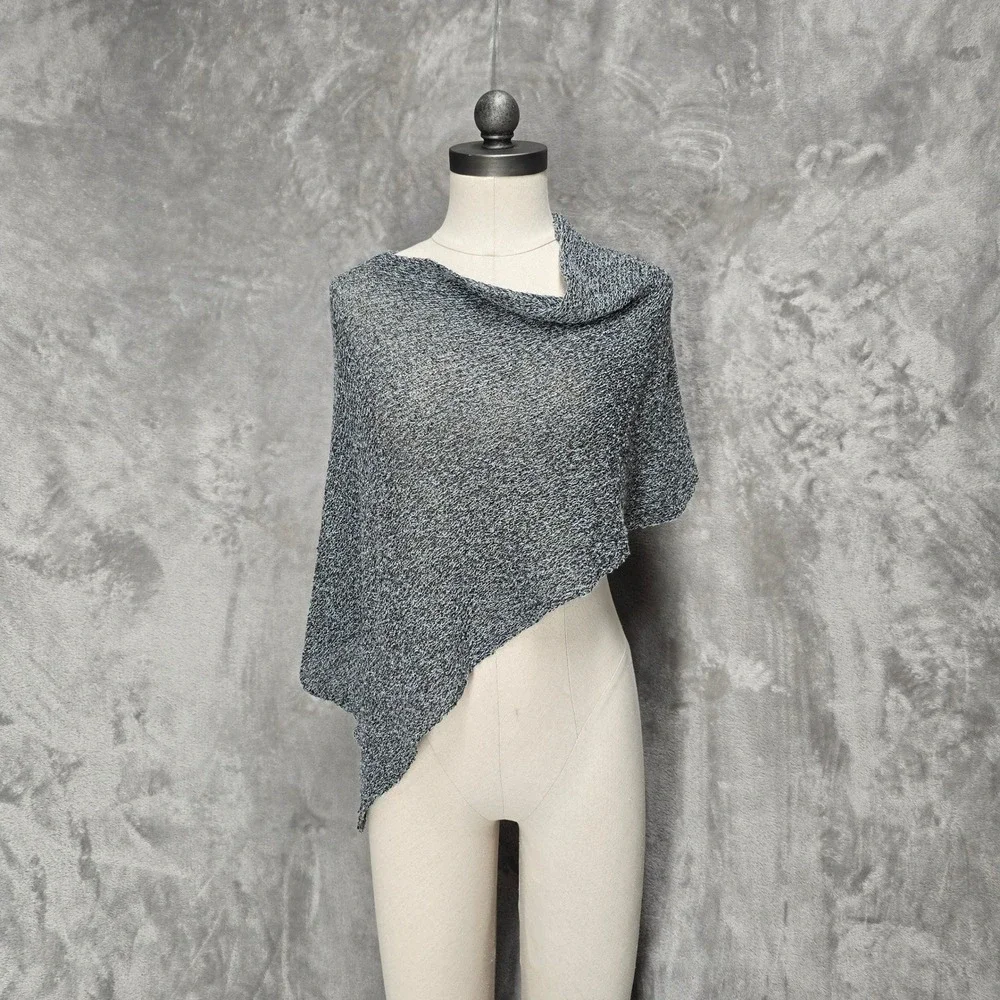Gray Knit‎ Poncho Shrug Cowl Neck Asymmetrical Rayon Wrap Shawl Boho Layer Drape